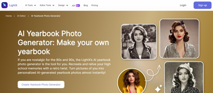 LightX AI yearbook photo generator homepage