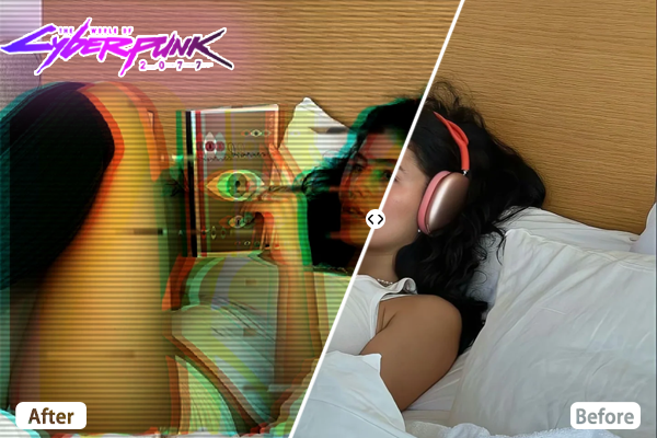 glitch effect before-and-after comparison