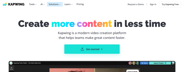 Homepage of Kapwing