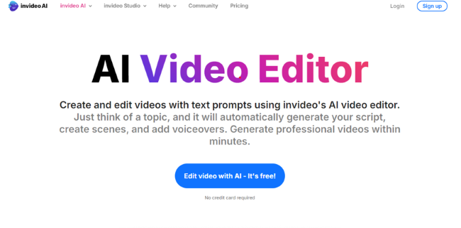 Homepage of Invideo AI