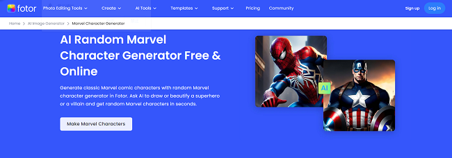 Fotor AI Random Marvel character Generator