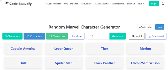 Random Marvel Character Generator – Code Beautify