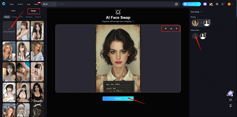 SeaArt AI face swapper for mugshot