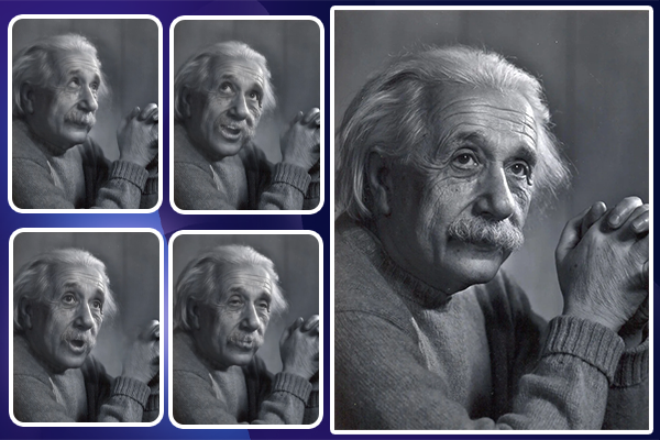 Retrato animado de Einstein antes e depois