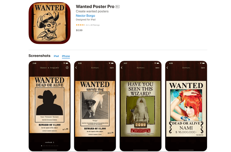 Wanted Poster Pro app