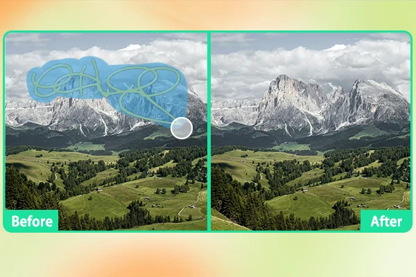 Renderizações antes e depois de usar a borracha AI