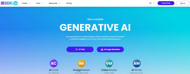 Homepage of Designs.ai