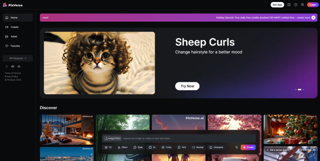 The homepage of PixVerse