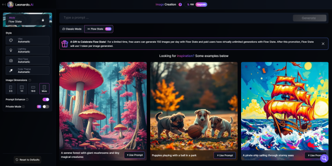 The generation interface of Leonardo AI