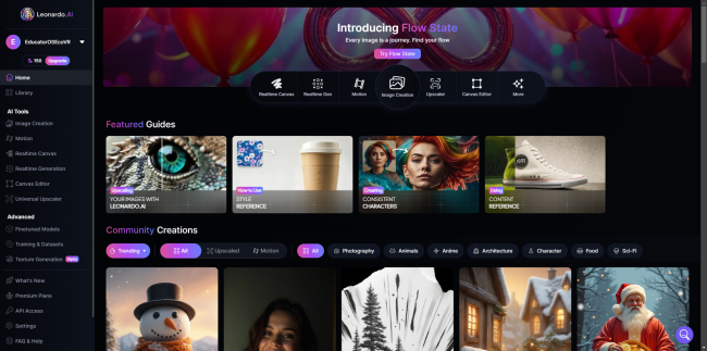 Leonardo AI's homepage