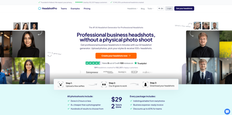 Homepage of HeadshotPro