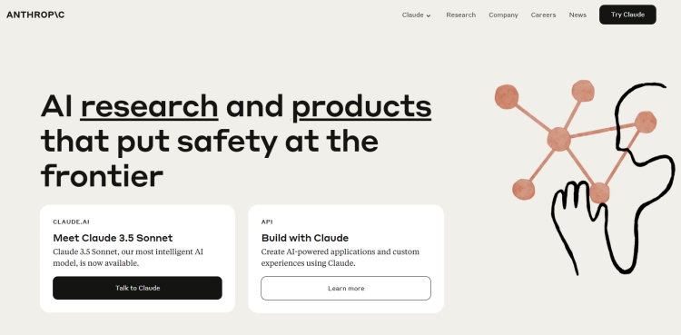 Homepage of Anthropic AI