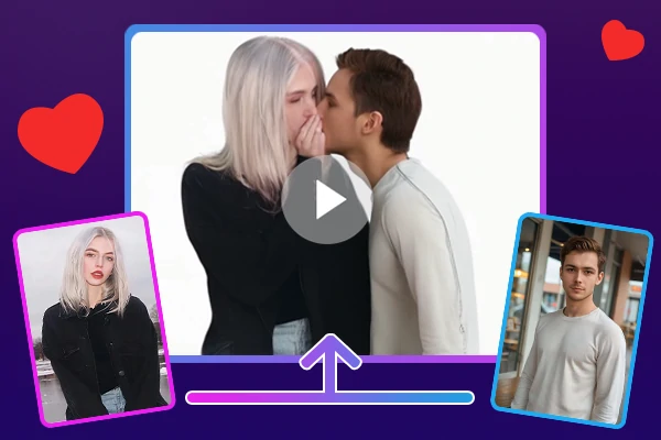 Turn two images into a realistic kissing video clip