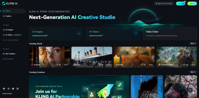 Homepage of Kling AI 