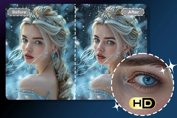 Before and after comparison of portrait resolution upscaling