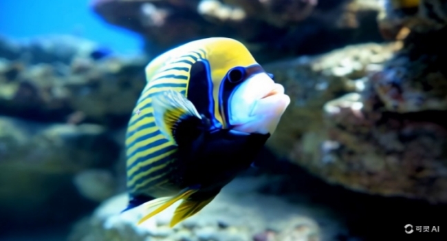 一条皇帝神仙鱼在水下游动