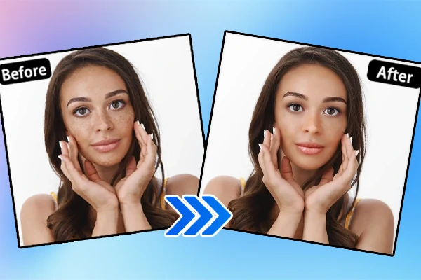 Comparison effect of using AI blemish remover