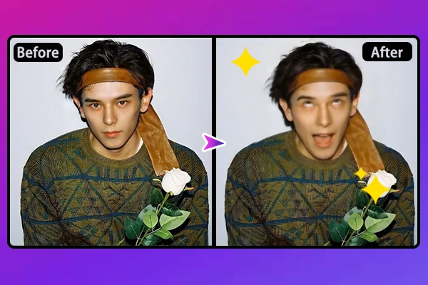 before and after comparison picture of AI face animator
