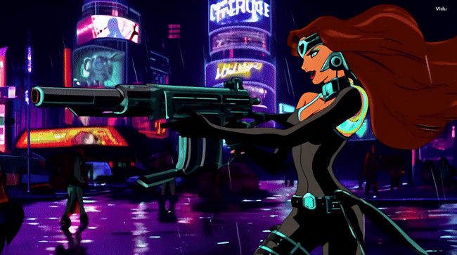 A cyberpunk-style anime woman character in anime trailer
