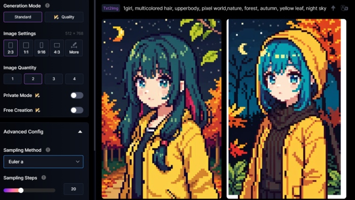 Text-to-Image Pixel Art AI Generator Page of SeaArt AI