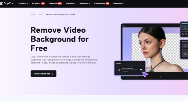 CapCut video background remover page
