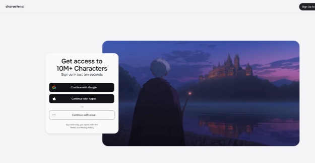 Character AI homepage