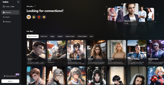 Talkie AI homepage