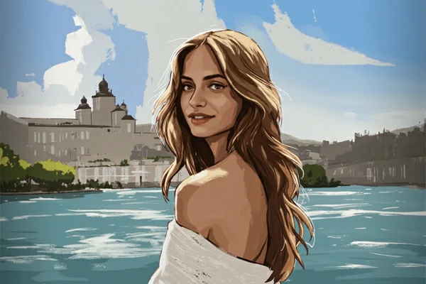 Visualisasi abstrak dari potret AI Disco Elysium