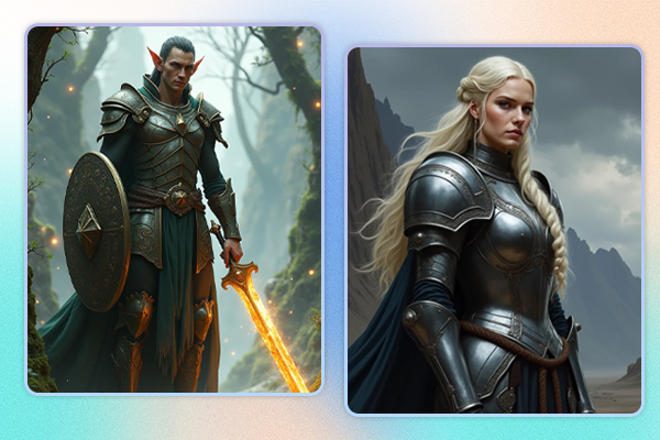 KI-generierter DND-Fantasy-Krieger in kampfbereiter Pose