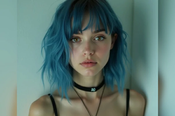 Resultados realistas do filtro de cabelo azul