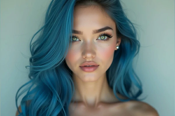 Cabelo azul criado com a ferramenta de coloração virtual da SeaArt AI.