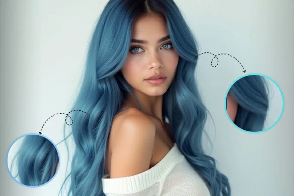 Cor de cabelo azul realista gerada por IA