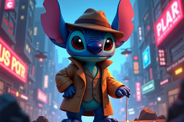 Cartoon style cyberpunk Stitch
