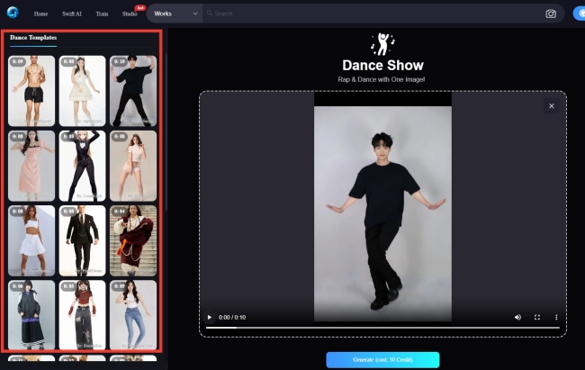 Tanz-Prompt-Auswahlseite