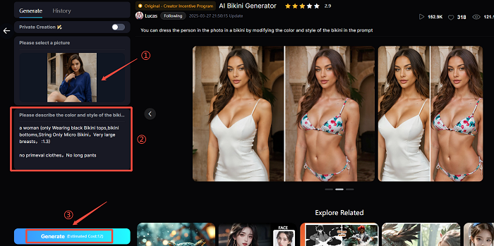 Change outfit to bikini using AI tool