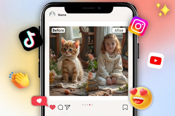 Share Cat to Human AI Image on Social Media