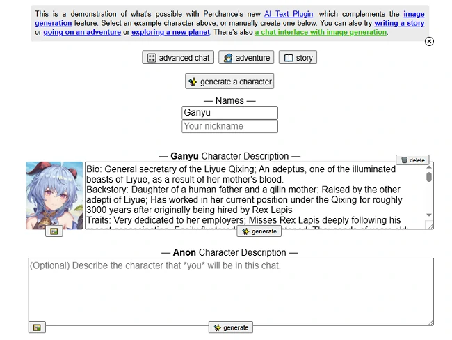 Generate AI Character with Perchance AI