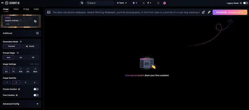 SeaArt's creation interface