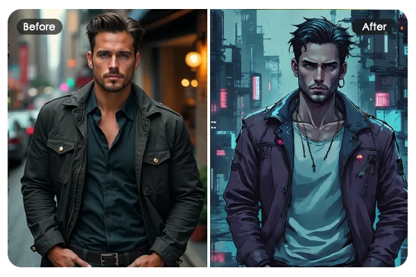 AI로 미래지향적인 스타일의 사이버펑크 캐릭터로 변신