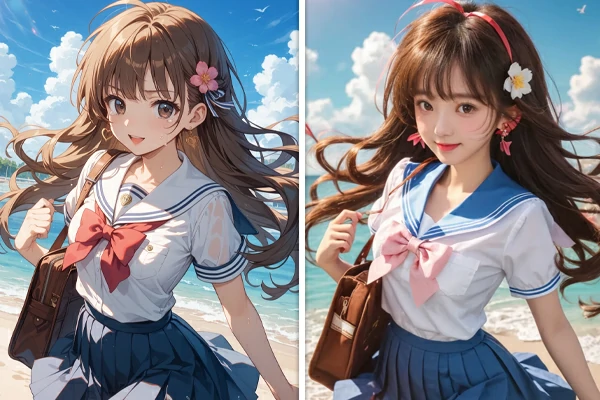 Upload an anime picture and transform it into a real person's photo with one click