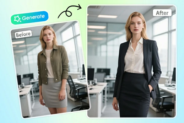 Try on business attire in photo with AI outfit changer
