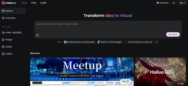 Homepage of Hailou AI