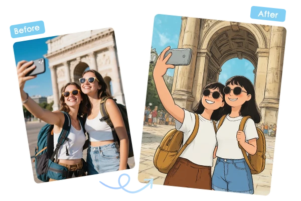 Turn Group Photo into Snoopy Style Before and After