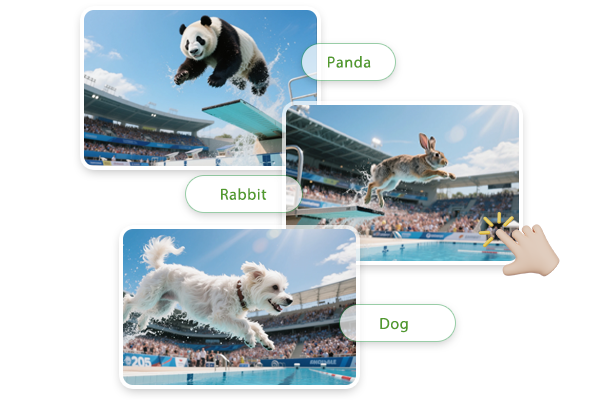 オリンピック飛び込み台に立つ様々な動物