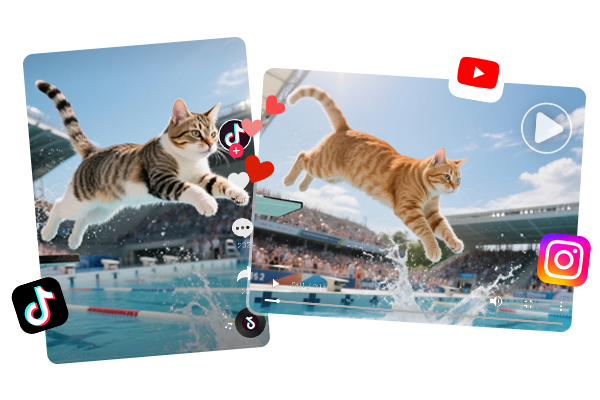 ソーシャルメディアで共有されるAIキャット飛び込み動画