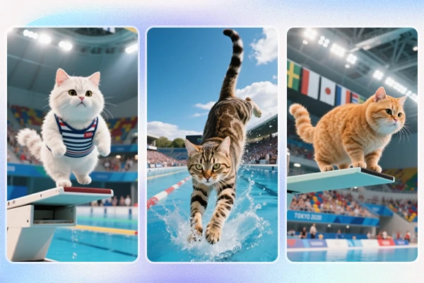 AI猫ダイビングビデオジェネレーター