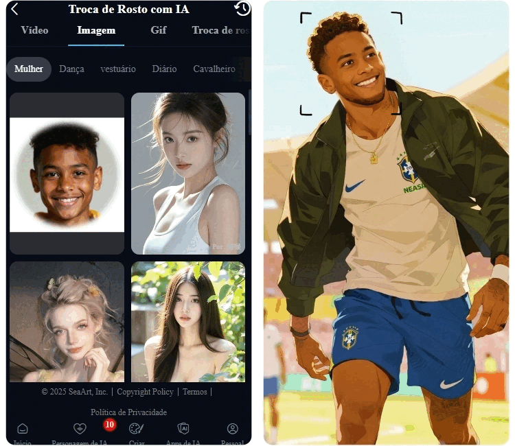 Trocar rosto com celebridades que se parecem com você usando o SeaArt