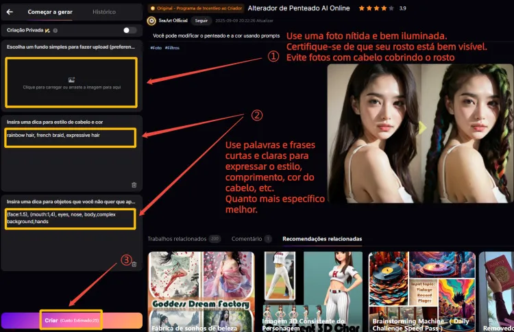 Como simular um corte de cabelo com o SeaArt