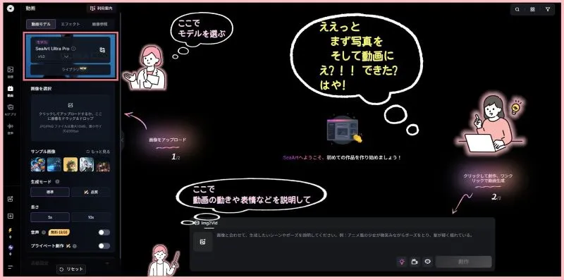 SeaArtの５秒AI動画生成　作り方の紹介