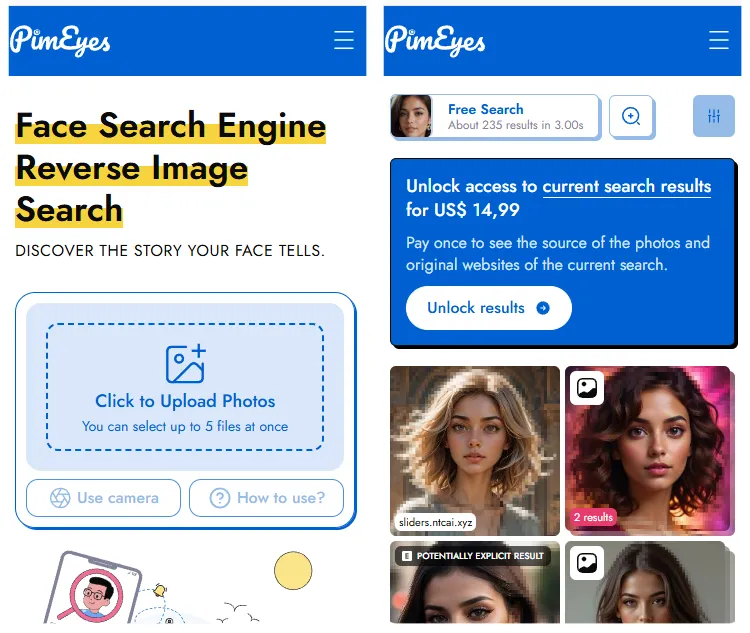 Descobrir com quem eu me pareço online com Pimeyes